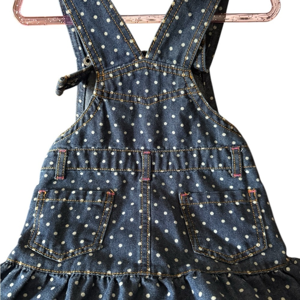 U.S. Polo Girls 12 months Polka Dot Bib Overall Dress Ruffle Hem Dark Wash Denim - Picture 5 of 10